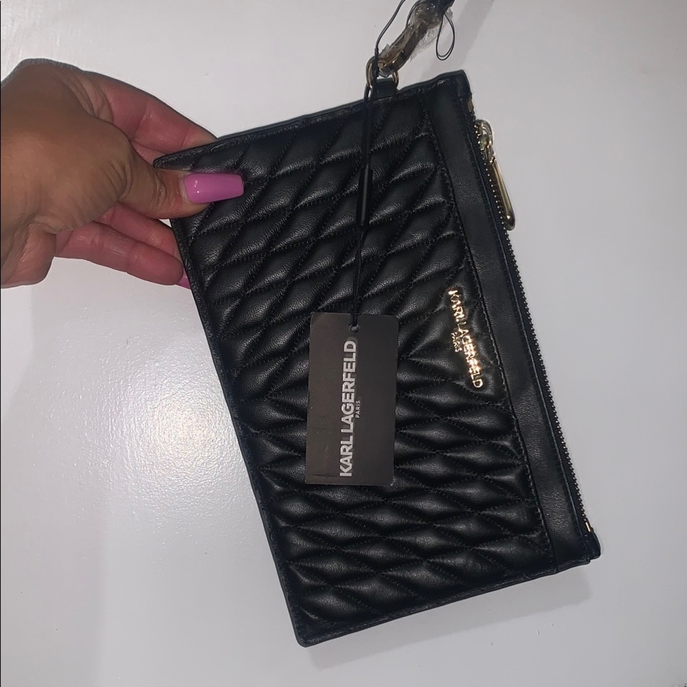 💋Karl Lagerfeld Black Quilted Clutch with Gold Hardware💋